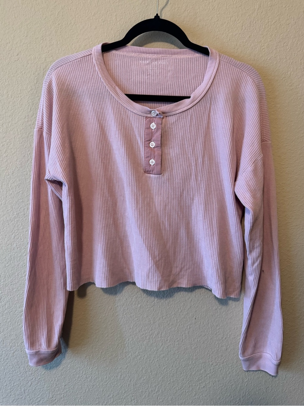 American Eagle waffle knit button long sleeve top